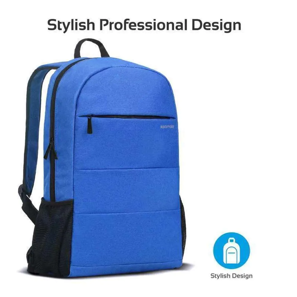 Promate Backpack Multiple Pockets for Laptops Up to 15.6" Blue