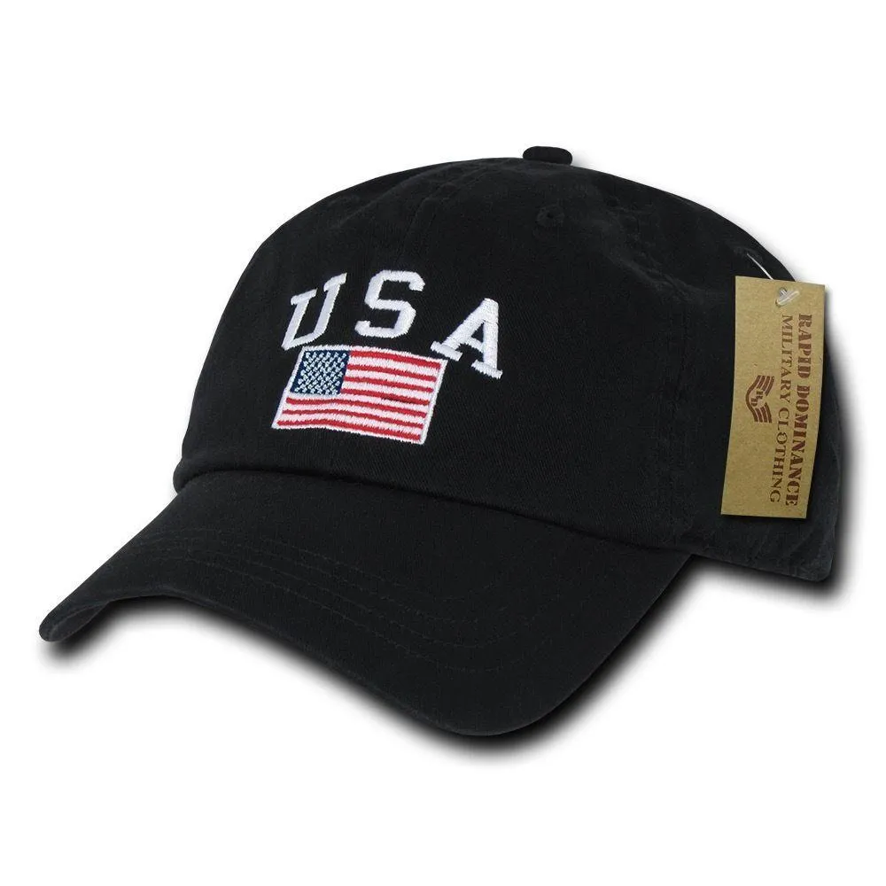 Relaxed USA Flag American Team Patriotic Washed Cotton Baseball Dad Cap Hats