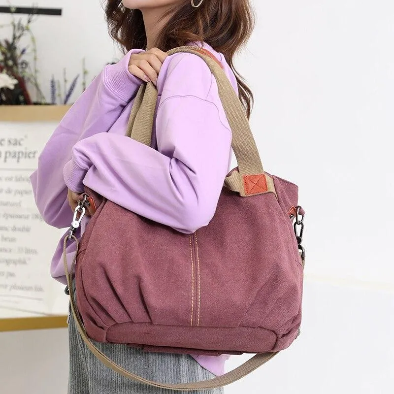 Trendy Casual Ladies' Zippered Canvas Shoulder Bags
